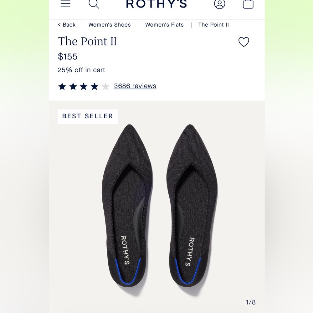 Rothy's The Point II Toe Flats in Black with Blue Trim. Like new… barely worn